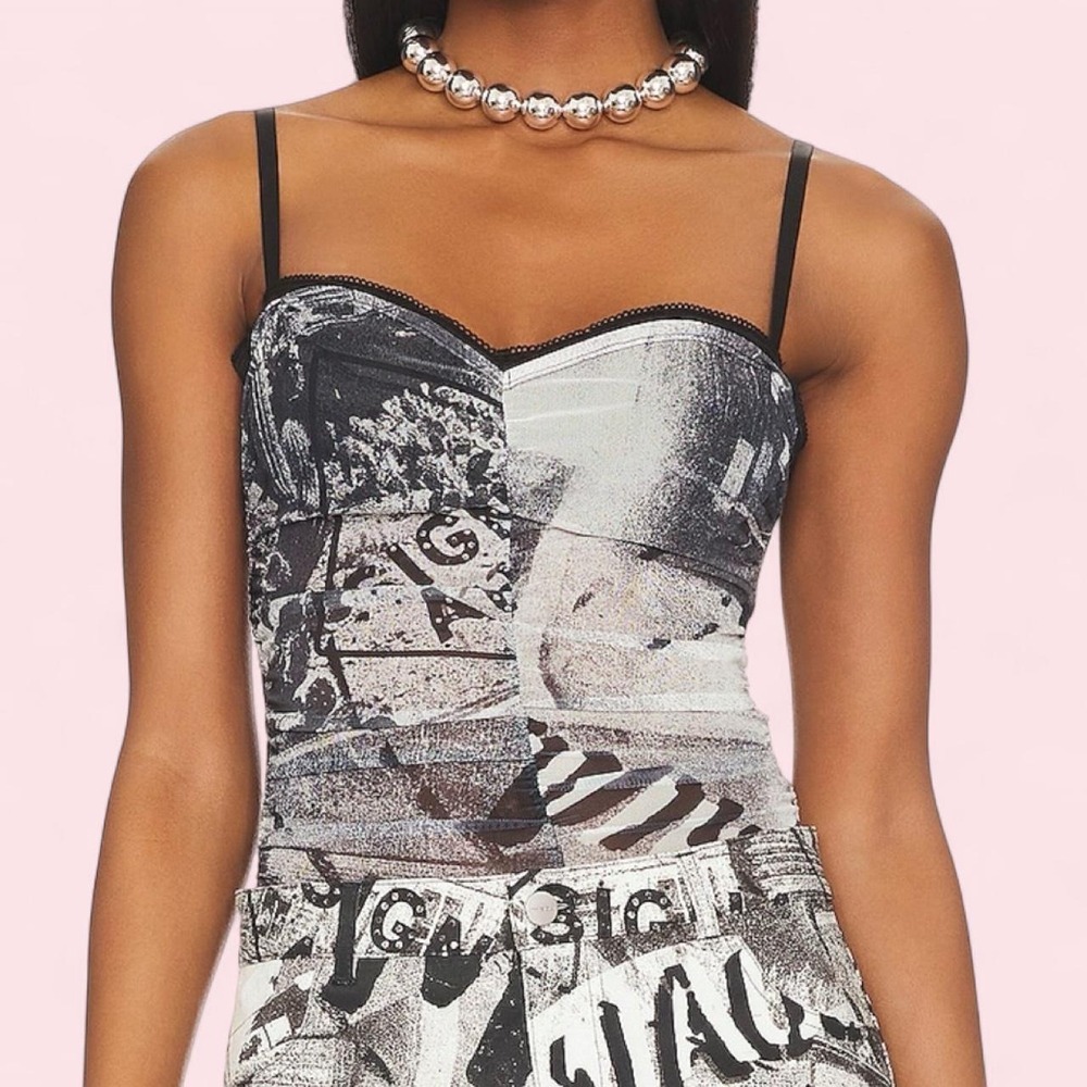 Miaou Newspaper Trompe L'Oeil Corset Top — Size L